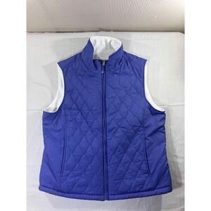 Women's‎ Reversible Quilted Puffer Vest Blue White Fleece Zip Up Sleeveless